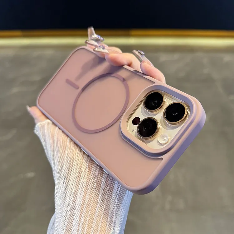 适用于iPhone16promax手机壳磨砂16半透粉色15磁吸17简约14防摔13