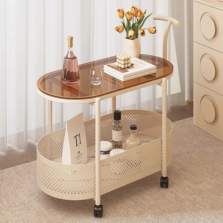 长腿飞象奶油风钢化玻璃可移动沙发边几边柜现代小桌子床头侧边