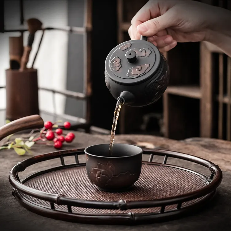 紫陶茶壶功夫家用陶瓷茶具紫陶手把壶手抓泡茶壶紫陶龙首壶纸盒否