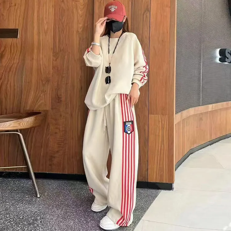 高含棉休闲运动服套装女2025年春秋新款潮流百搭卫衣阔腿裤两件套