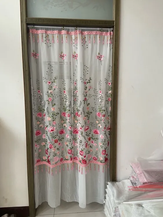 玫瑰庄园双层对开门帘送70-120伸缩杆防蚊虫送绑绳两个