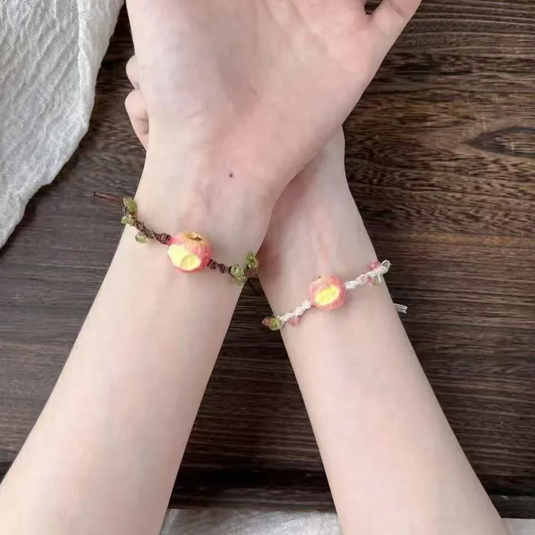 非金属布艺手链 【小叶】咬一口苹果小众甜美苹果编制手绳