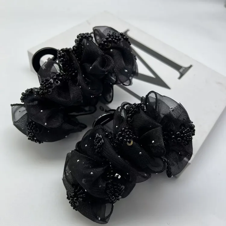 【灿星】新款黑色网纱优雅时尚高级感碎闪发夹