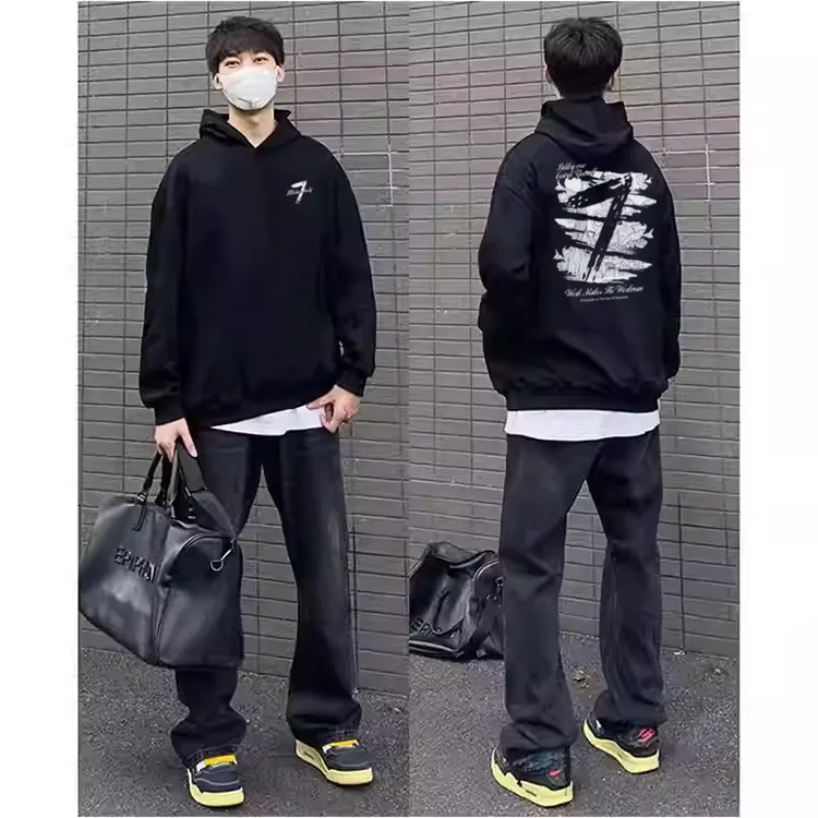 ins美式数字字母印花连帽卫衣男女秋冬季潮牌百搭宽松休闲上衣服