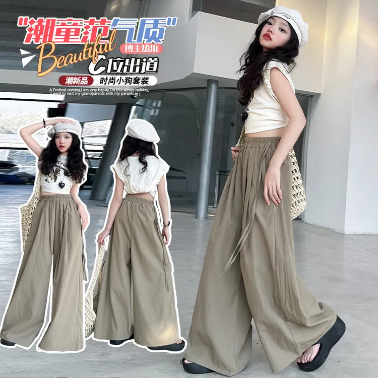 夏天夏季薄款阔腿裤6-14岁小女孩清凉透气宽松休闲长裤女童裤子