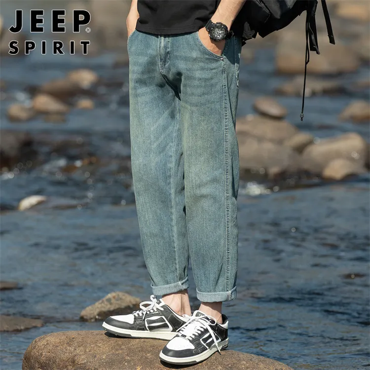 JEEPSPIRIT牛仔裤男士2025夏季新款宽松直筒裤潮流百搭九分裤子男