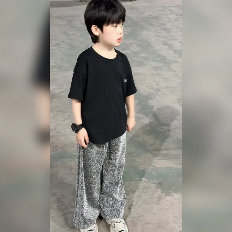 男童夏季2025新款天使翅膀亮钻短袖流星雨阔腿裤男童时髦两件套