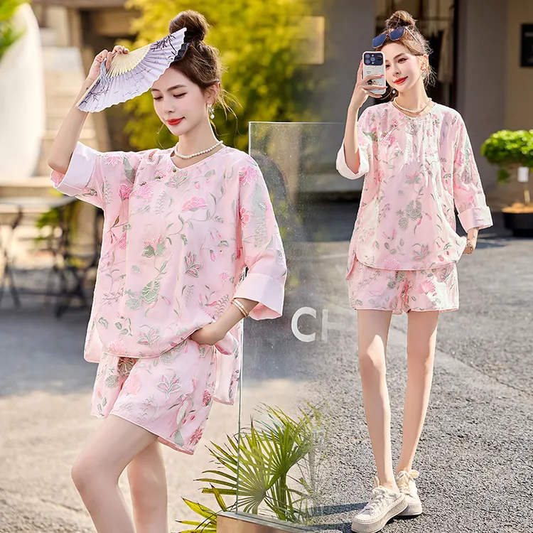 时尚套装女装夏天衣服2025年新款洋气夏季两件套衬衫短裤休闲套装