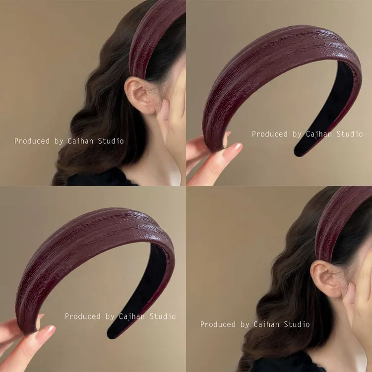 韩国同款高品质美拉德秋冬新款时尚皮质凹凸发箍高颅顶头箍发卡