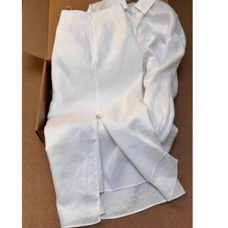 白色伯克利裙女夏季高端气质半身裙高腰直筒a字半裙亚麻裙子