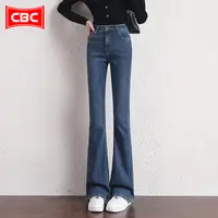 CBC复古蓝微喇牛仔裤女2025秋新款修身加长高个子小个子喇叭裤子
