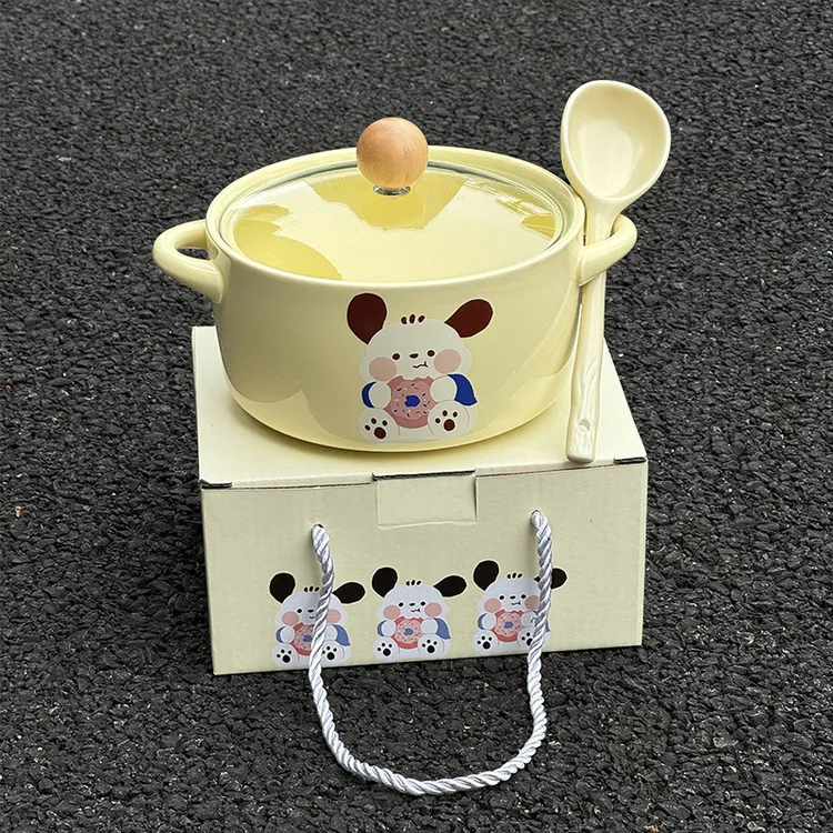 ins风韩式帕恰狗陶瓷泡面碗带盖男女学生宿舍方便面螺蛳粉专用碗