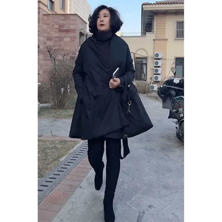 洋气百搭宽松斗篷棉服外套女欧洲站2025春秋新款时尚休闲纯色上衣