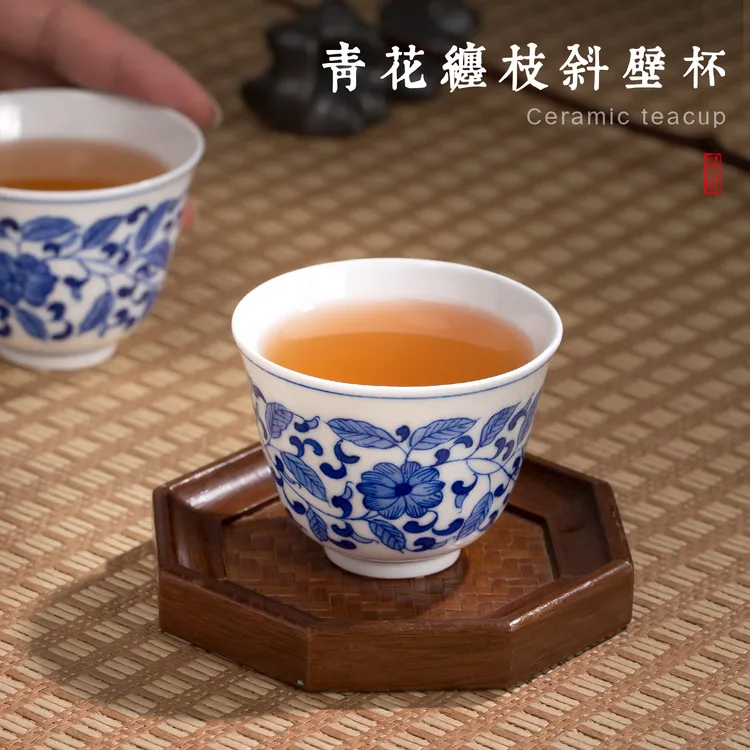 功夫陶瓷手绘青花陶瓷主人杯景德镇玉瓷茶杯茶具个人专用品茗杯子