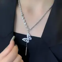 铜合金锆石项链 糖糖同款短蕾丝项链 长款蝴蝶项链  长短项链一套