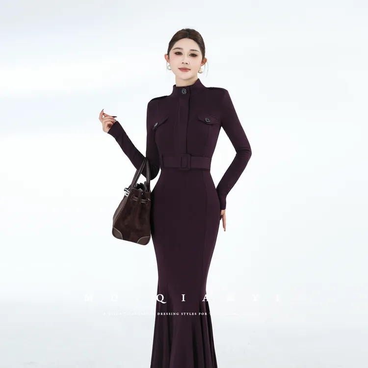 MD定制·杨千亿【紫夜星芒】2025冬季显瘦女士气质优雅百搭连衣裙