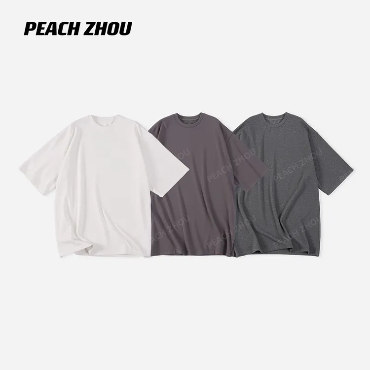『PEACHZHOU』软糯抓毛弹力宽松圆领打底短袖简约休闲中性保暖T恤