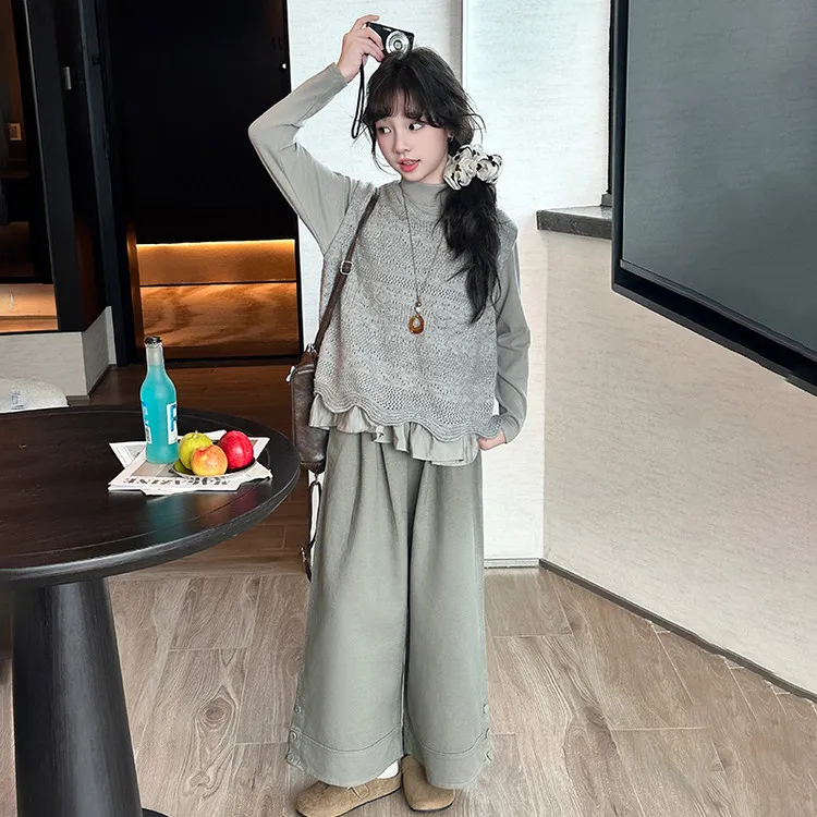 儿童秋装女款爆款2025新款女童套装6-12岁潮款高级感中大童三件套