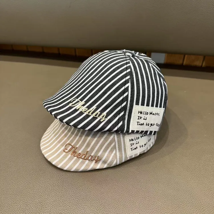 宝宝韩版帽子春秋洋气条纹前进帽男童贝雷帽可调节百搭遮阳鸭舌帽