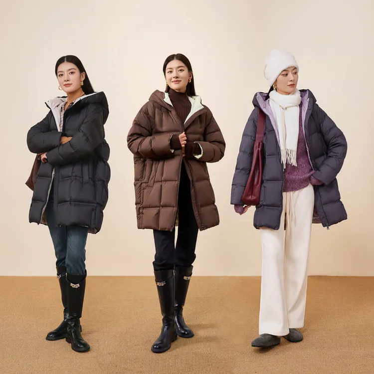 dunnu敦奴时尚户外休闲连帽中长款加厚保暖冬季鹅绒服FU5Y2115