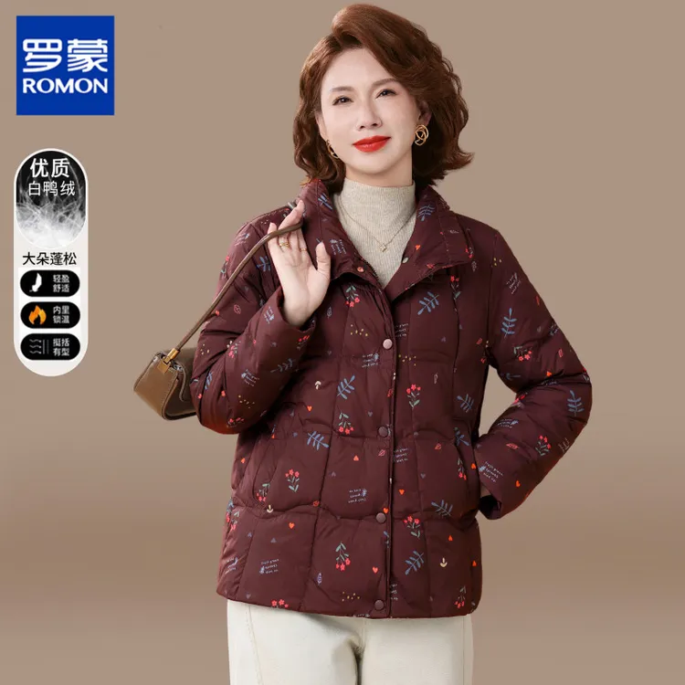 罗蒙高贵妈妈冬装羽绒服新款中老年女秋冬老太太棉袄外套保暖上衣