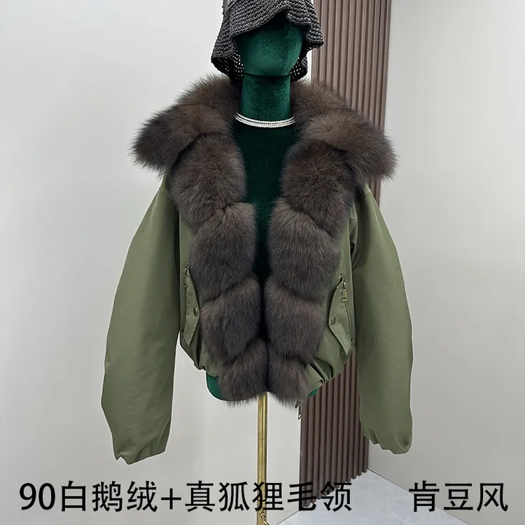 肯豆风鹅绒服女真狐狸毛领可拆卸派克服冬季新款洋气皮草短款外套