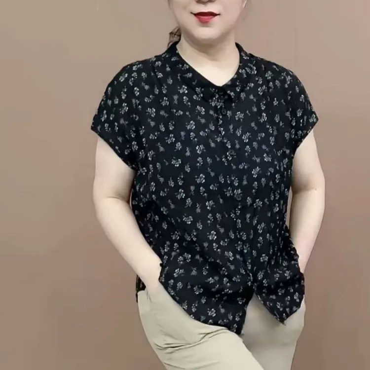 优雅大方宽松碎花女士夏季休闲减龄舒适柔软亲肤妈妈装开衫小衫