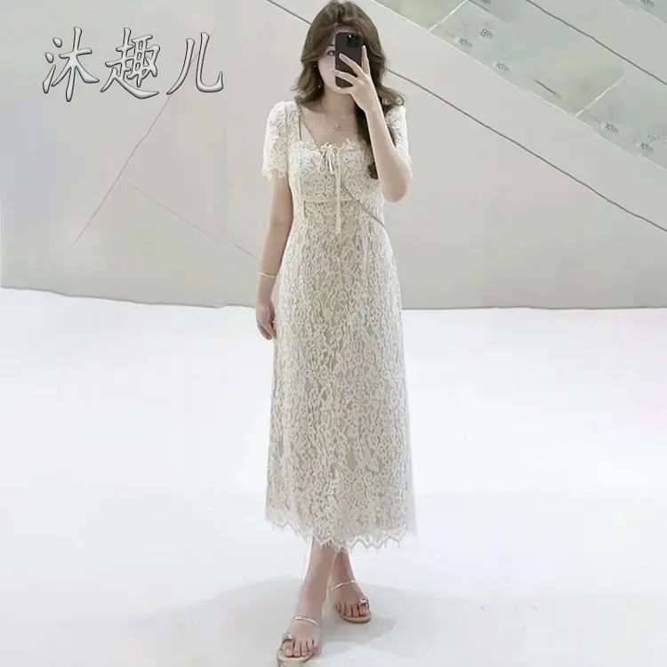 大码女装胖mm法式方领蕾丝绣花连衣裙2025连衣裙女款爆款2025新款