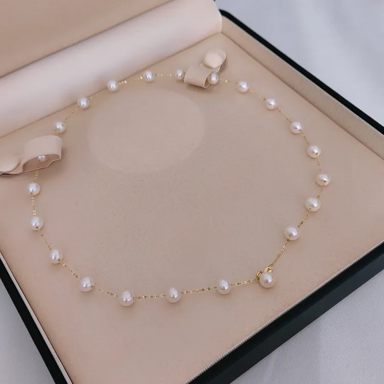 【加粗加大升级】（45cm）18K金淡水珍珠白珠满天星项链6-7mm