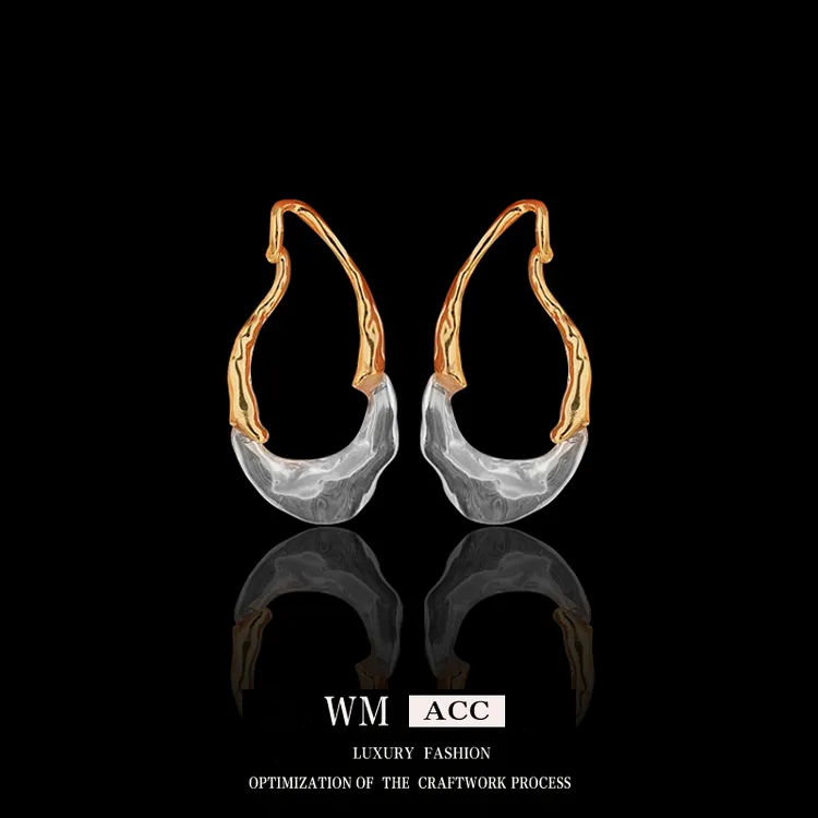 黄铜陶瓷耳饰 简约气质电镀银针水滴耳钉时尚欧美百搭耳环