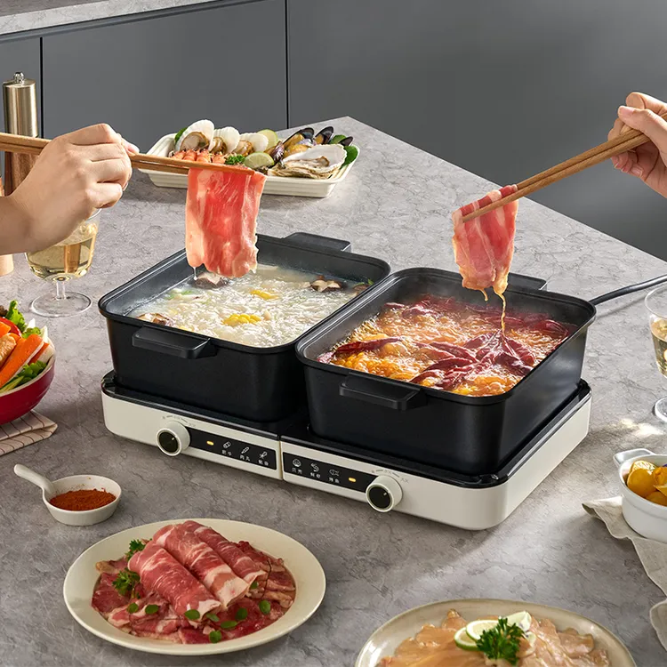 小熊电火锅分区控温鸳鸯锅火锅叠叠锅家用分体多功能锅折叠收纳