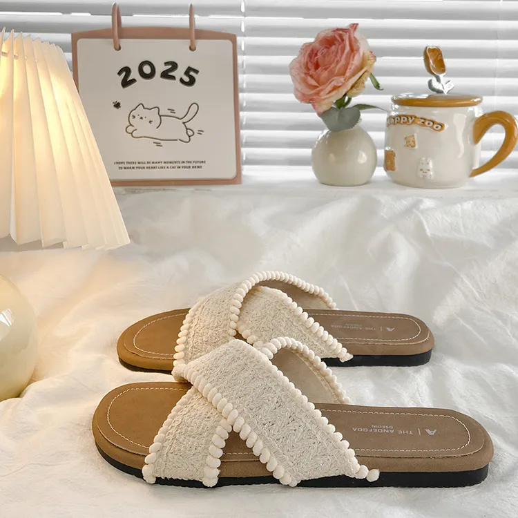 新款夏季编织软底防滑拖鞋平跟一字型休闲凉鞋家用薄款