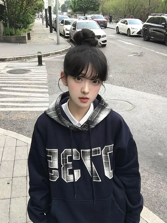 春秋季潮流韩版女装大码连帽卫衣东大门时髦冬季加绒港风显瘦上衣