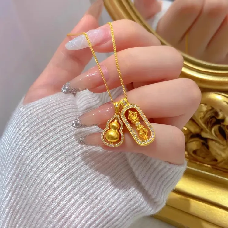 S925银镶钻金刚杵葫芦项链女款2025新款秋冬毛衣链轻奢高级感吊坠