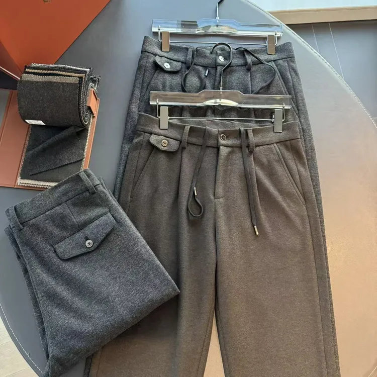 老钱风|男士冬季新款羊绒桑蚕丝混纺亲肤高级直筒休闲裤秋冬裤子