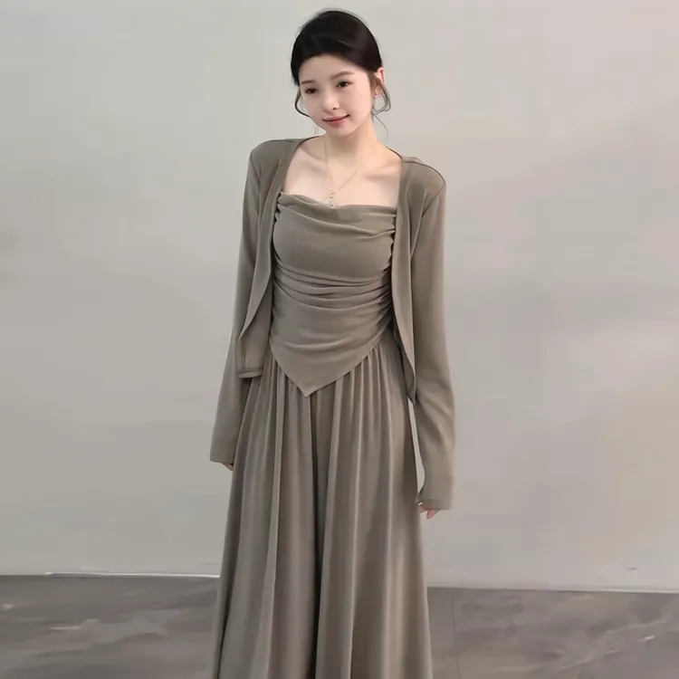 2025新款高级感吊带开衫阔腿裤三件套装巨好看早秋韩系穿搭一整套