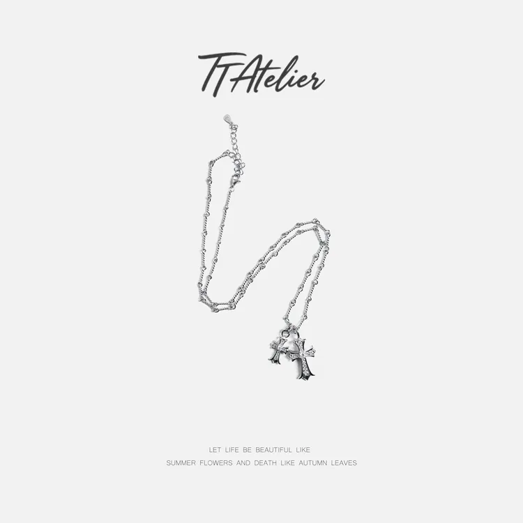 链子925银 TT设计师【银羽流光】极简个性电镀白金纯银项链TT191595