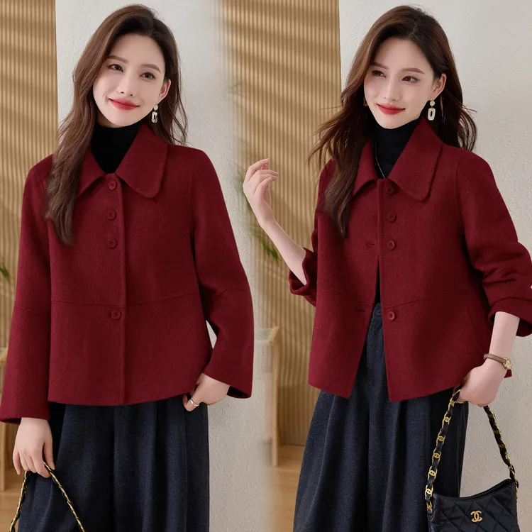 双面羊绒短款外套秋新高级感小个子新中式毛呢大衣呢子宽松慵懒风