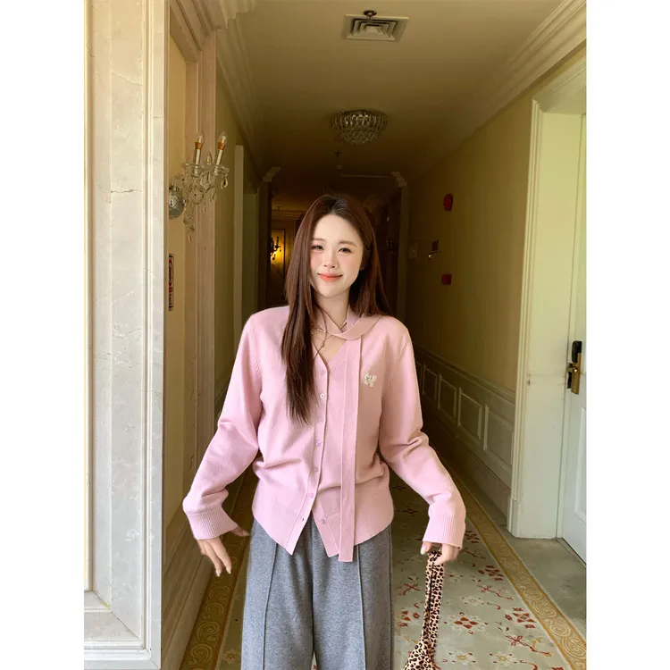 现货1098X大婉酱千千微胖定制 安迪绒V领显白长袖针织衫秋季开衫