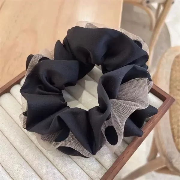 原创网纱多层褶皱大肠发圈法式百搭发绳头绳气质时尚黑色简约