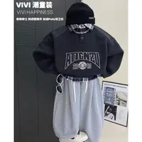 现货VIVI童装1【痞帅绅士】冬款中大童刺绣假两件加绒Polo领卫衣