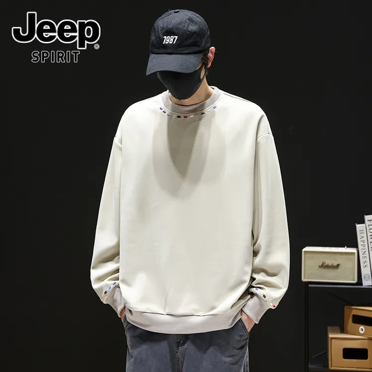 JEEPSPIRIT吉普圆领卫衣男款春秋季潮牌宽松个性彩色刺绣男装上衣