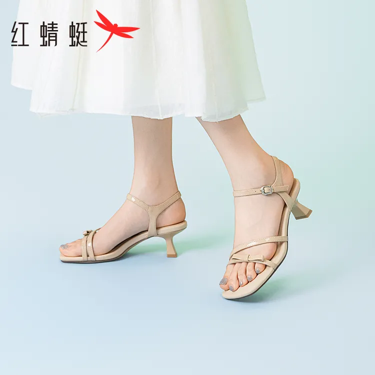 红蜻蜓高跟凉鞋女款2025夏季新款女鞋气质法式绝美一字带小跟凉鞋