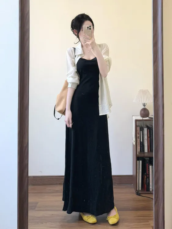 防晒衬衫吊带连衣裙两件套2025夏装穿搭一整套今年流行漂亮套装裙