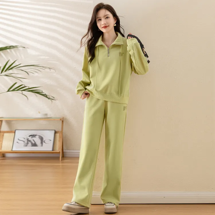 2025春季经典休闲时尚运动套装女宽松显瘦长袖卫衣阔腿裤两件套