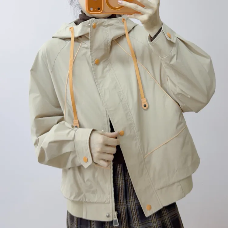 008连帽短款小个子风衣外套撞色休闲上衣W92008/GP