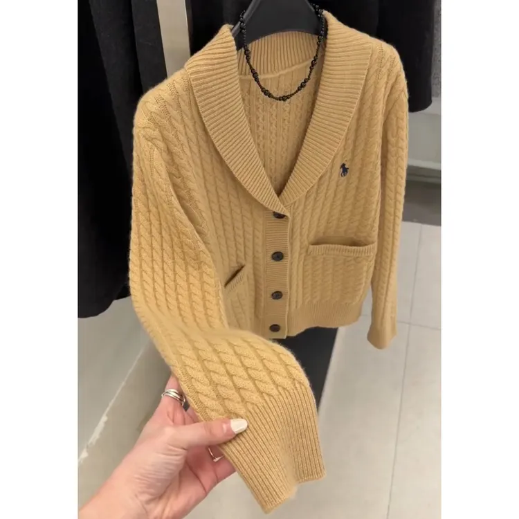 老钱风时髦复古麻花针织开衫女士秋冬新款减龄V领保暖松弛感外套