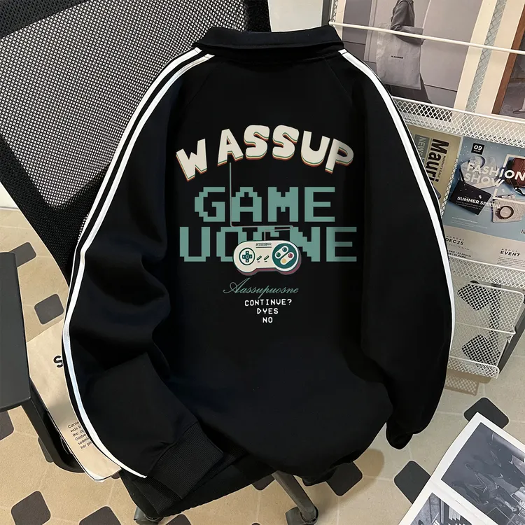 ins潮牌重磅立领套头卫衣男秋季新款hiphop痞帅慵懒风半拉链上衣