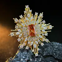 铜合金合成锆石胸针 0800金色烟花高定设计师胸针