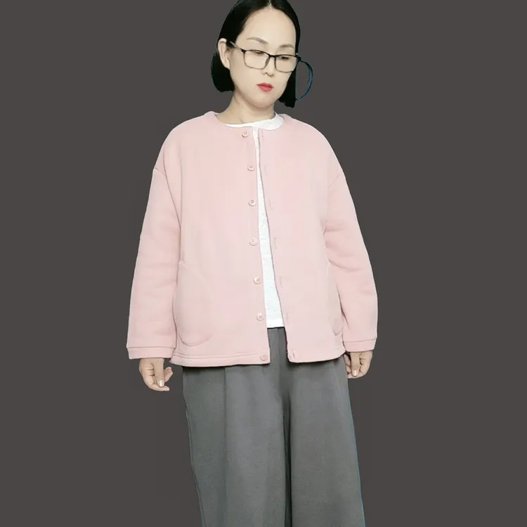 摇粒绒圆领长袖外套秋冬新款加绒保暖休闲开衫